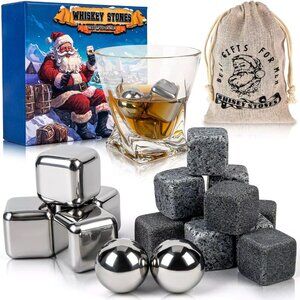NEW!! Whiskey Stones Gift Set of 16 PCS with Granite Stones & Stainless Pieces